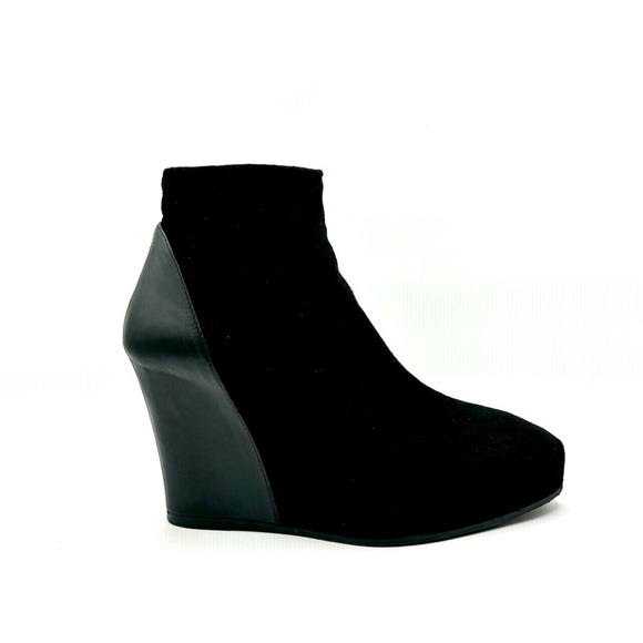 ANN DEMEULEMEESTER BLACK LEATHER BOOTS ANKLE BLACK WEDGE BOOT PLATFORM BOOT 38.5 - Picture 1 of 17